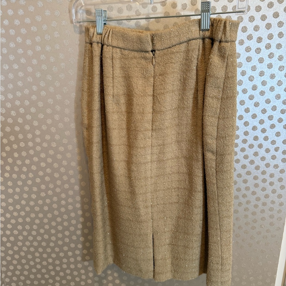 VINTAGE Victor Costa Beige Faux Fur Trimmed Shimmer Suit Set - Picture 8 of 11